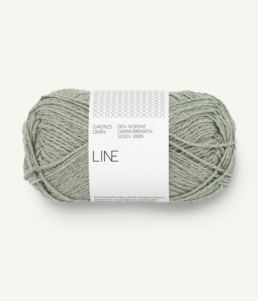 Line - bumbac organic, vâscoză și in Stovet Lys Gronn — detaliu fir Sandnes Garn