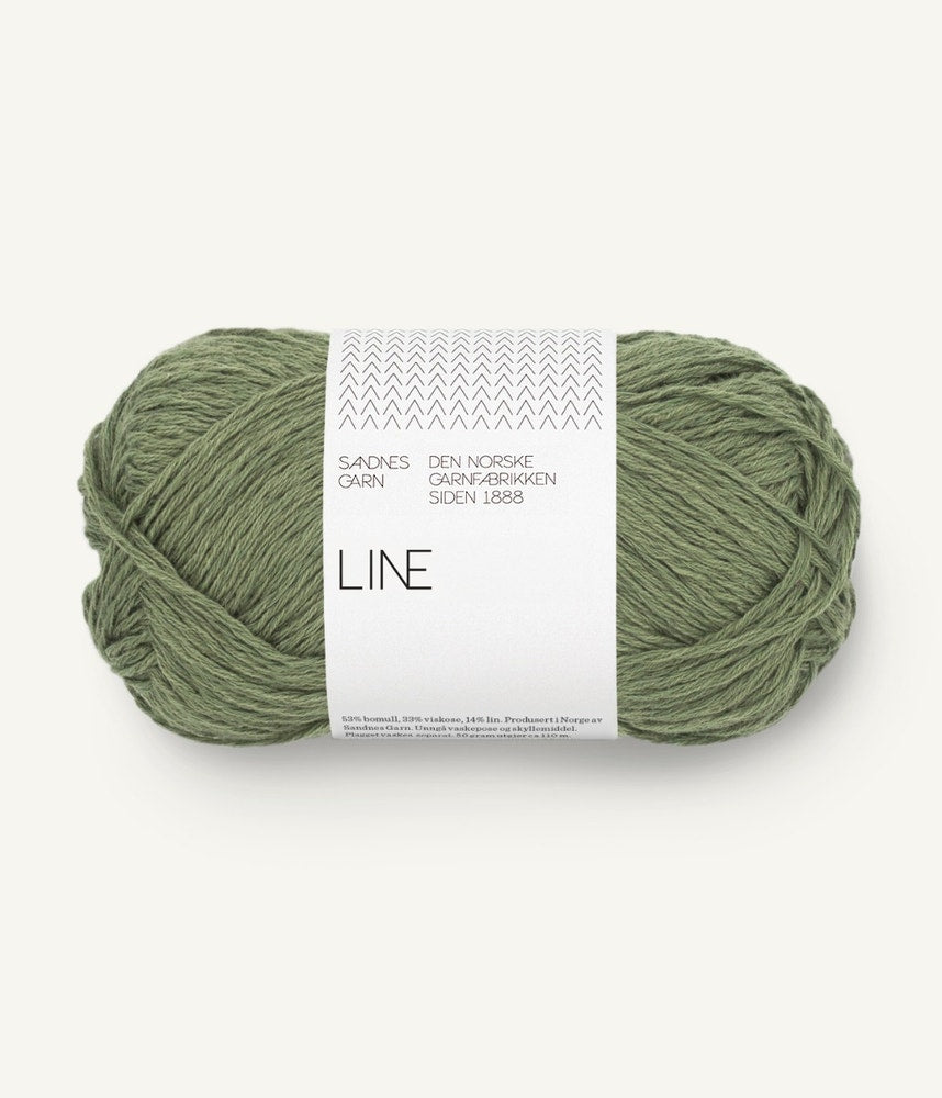 Line - bumbac organic, vâscoză și in Olivengronn — detaliu fir Sandnes Garn