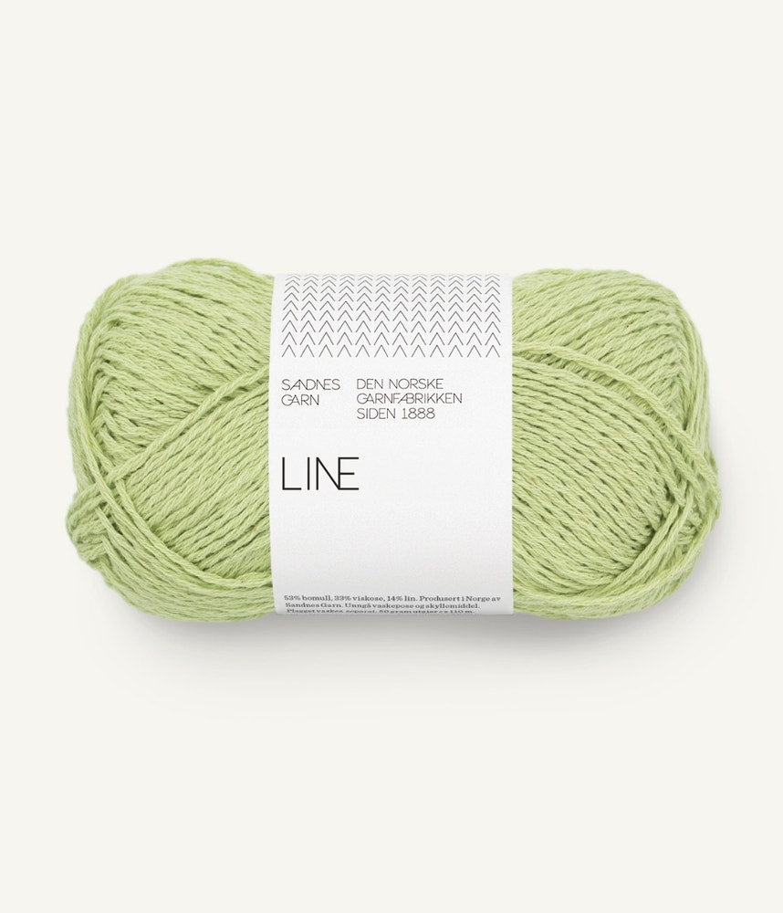 Line - bumbac organic, vâscoză și in Lime Punch — detaliu fir Sandnes Garn