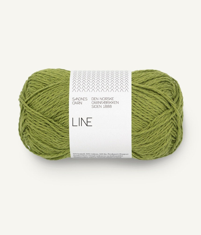 Line - bumbac organic, vâscoză și in Matcha — detaliu fir Sandnes Garn